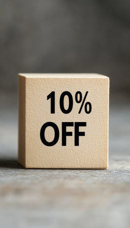 10 Off Discount Sign on Wooden Block, Isolated Marketing and Promotion Concept, Retail Sales Offerの素材