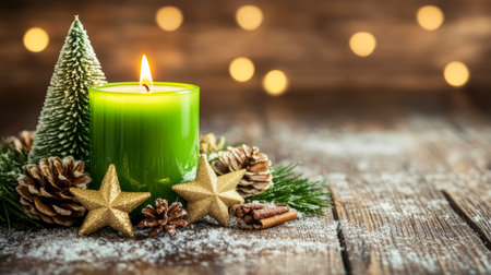 Green Christmas Candle, Festive, Winter Solstice Symbol, Warmth and Magic of the Seasonの素材