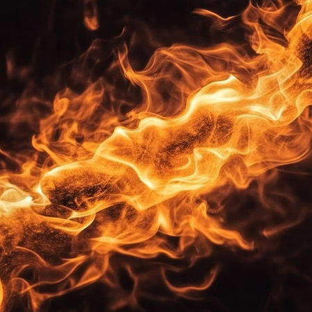 Abstract Fire Flames Background, Energy With Orange And Red Flames, Fire On A Black Backgroundの素材