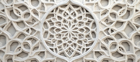 White Marble Islamic Arabian Seamless Texture Background, Repeating Pattern with Geometric Shapesの素材