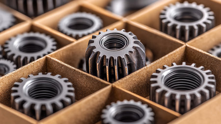 Variety of Precision Radial Ball Bearings, in a Cardboard Box with Bright Even Lightingの素材