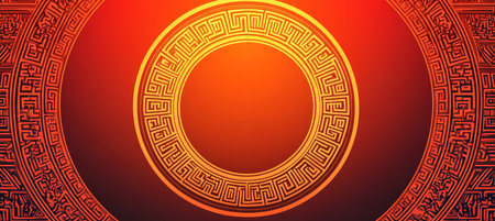 Circular Chinese Traditional Background, Oriental Ornament Design Concept, Red Gradient, Copy Spaceの素材