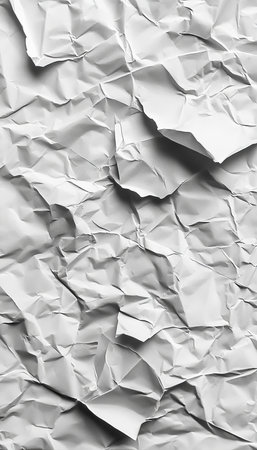 Crumpled White Paper Texture, Abstract Background Design Element with Wrinkled and Creased Effectの素材