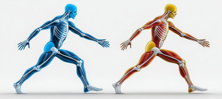 Human Anatomy Muscles and Skeleton Front View, Medical Illustration , Biomechanics Conceptの素材