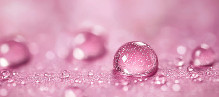 Macro Photography of Tiny Water Droplets on a Delicate Pink Surface with a Soft Focusの素材
