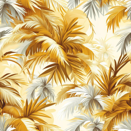 Seamless Pattern of Tropical Palm Leaves, Abstract Exotic Wallpaper in Beige and White Colorsの素材