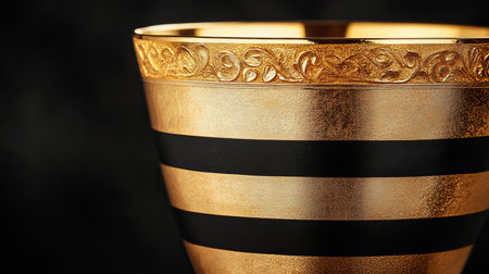 Elegant Black and Gold Striped Vase A Close-up Shot of Luxurious Design and Sophisticationの素材