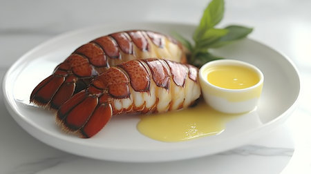 Steamed Lobster Tails with Melted Butter Indulge in the Delicious Simplicity of Fresh Seafoodの素材