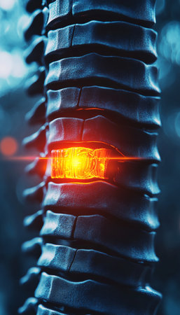 Metallic Spine With Lumbar Disc Compression And Glowing Energy Flow, Advanced Spinal Healthの素材