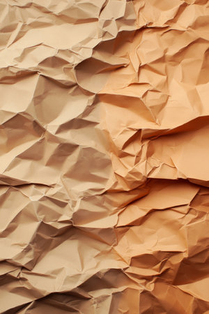 Beige Crumpled Paper Texture Background, Gradient Lighting, Full Frame, Abstract Design Elementの素材