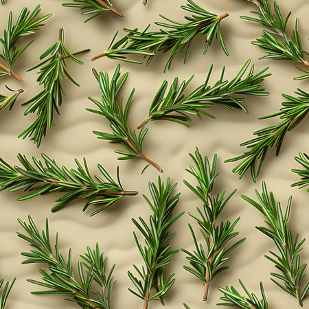 Seamless Pattern, Dried Rosemary Sprigs, Warm Rustic Background, Aromatic Herb, Culinary Ingredientの素材