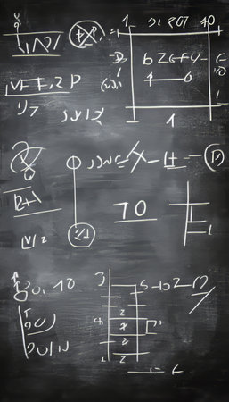 Blackboard Filled with Mathematical Formulas, Equations, and Geometric Figures, Education Conceptの素材