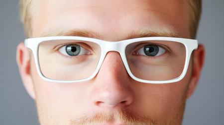 Modern Glasses, Close Up Of Mans Face, Eyesight, Style, And Fashion Concept, Portrait.の素材