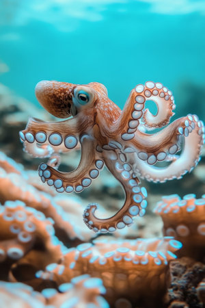 Curious Octopus Exploring the Seabed A Vibrant Underwater Encounter. Marine Life in Action.の素材
