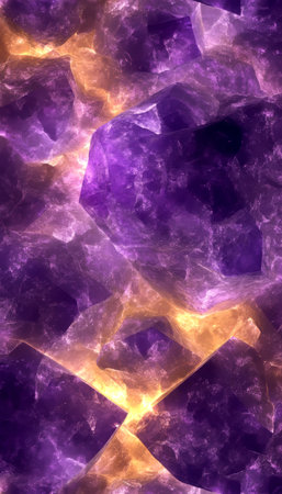 Elegant amethyst crystal texture, luxury panoramic background, purple and gold colors.の素材