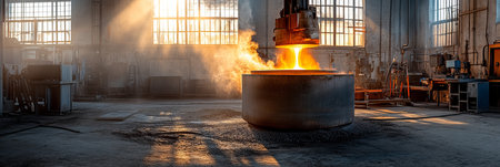 Molten Metal Pouring into Foundry Mold Illustrating the Metal Casting Process in Manufacturingの素材