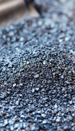 Close-Up, Freshly Laid Asphalt, Road Construction Material, Textured Background, Durable Surfaceの素材
