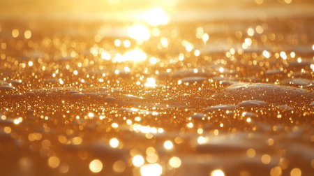Golden Hour Sparkle A Close-Up View of the Metallic Texture of Ocean Waves at Sunsetの素材