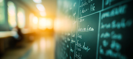 Abstract Blurred Chalkboard with Unreadable Mathematical Formula Writing Equations , Back to Schoolの素材