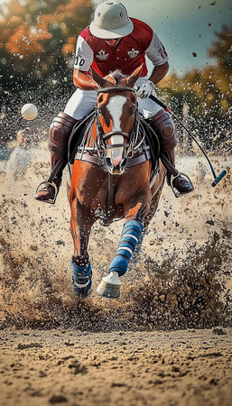 Action Packed, Polo Player Charges Forward With Power and Determination, Equestrian Sportの素材