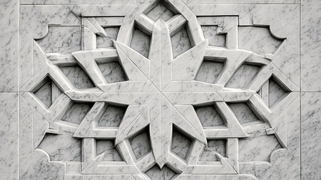 White Marble Architectural Detail, Islamic Geometric Pattern. Arab Ornament Background.の素材
