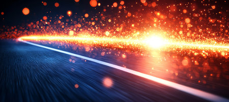 Fast Digital Data Flow on Road, Motion Blur, Speed Transfer, Future Digital Transformationの素材