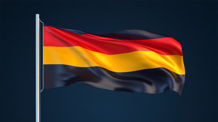 Realistic German Flag Waving, Vibrant Colors on Navy Blue Background, Vector Illustrationの素材