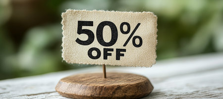 Rustic Sign Displaying A 50 Discount, Perfect For Marketing, Sales, And Advertising Campaignsの素材