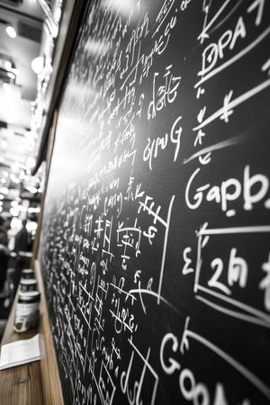Abstract Background Of Chalkboard With Scientific Formulas And Mathematics Calculationsの素材