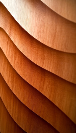 Wavy Wood Grain Texture Background, Warm Lighting, Abstract Design Element, Natural Patternの素材