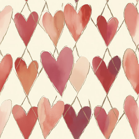 Watercolor Hearts Seamless Pattern, Romantic Blush Pink, Love Background, Gift Wrap, Textile Design.の素材