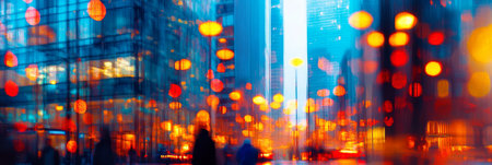 Colorful Bokeh City Lights, Abstract Blurred Urban Night Cityscape With Festive Illuminationの素材