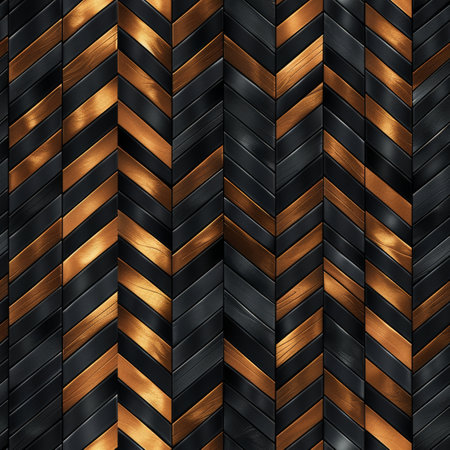 Seamless Pattern, Woven Fabric Texture, Metallic Chevron, Gold And Black, Abstract Backgroundの素材