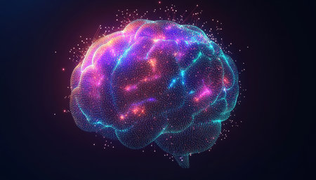 Illuminated Brain 3D Illustration of Neuron Connections, Synapses, and Cognitive Functionsの素材