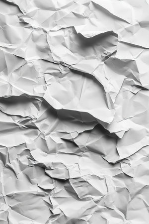 Abstract White Crumpled Paper Texture Background, Full Frame Close Up View Of Wrinkled Materialの素材