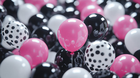Pink, Black, and White Balloons A Vibrant and Festive Background for Celebrations and Eventsの素材