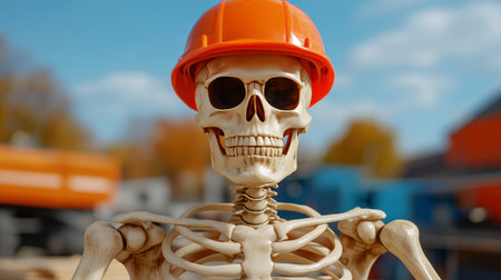 Skeleton Construction Worker in Hard Hat. Occupational Hazards, Workplace Safety Concept.の素材