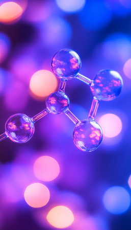 Molecular Structure on a Purple, Blue Background Science, Chemistry, Laboratory Researchの素材
