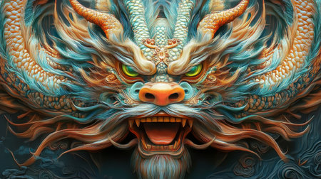 Ferocious Chinese Dragon Head, A Symbol Of Strength And Good Fortune In East Asian Cultureの素材