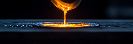 Molten Glowing Hot Metal Pours From A Crucible In A Foundry, Industrial Metal Castingの素材