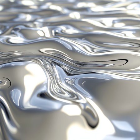 Abstract Liquid Metal Texture, Fluid Metallic Background, Silver Waves and Ripples Pattern Designの素材