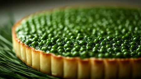 Gourmet Pea Tart Savory Pastry Close-Up, Showcasing Vibrant Green Peas and a Delicious Fillingの素材