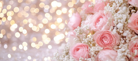 Romantic Pink Roses Bouquet on a Sparkling Background Perfect for Love, Weddings, and Anniversariesの素材