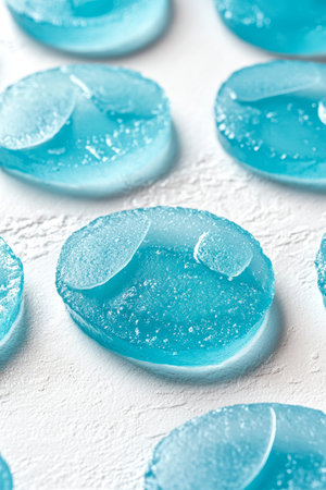 Blue Gel Texture Abstract Forms in Cool Tones With Shallow Depth of Field, Isolated on Whiteの素材