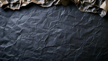 Dark And Moody Crumpled Black Paper Texture Background, Abstract Art, Minimalism Concept, Copy Spaceの素材