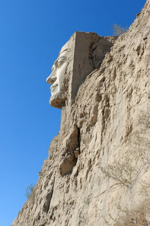 Monumental Stone Face Carved into a Rugged Cliffside, A Testament to History, Power, and Artistry.の素材