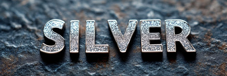 Sparkling Silver Text Effect on Dark Textured Background, Ideal for Luxurious Designs and Decalsの素材