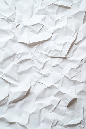 White Crumpled Paper Texture Background, Full Frame Close Up View of Wrinkled Paper Design Spaceの素材