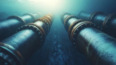 Underwater Infrastructure Submerged Pipelines Stretching into the Depths of the Abyssの素材