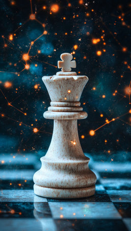 Strategic Leadership, Chess King on a Digital Board, Innovation and Technology Conceptの素材
